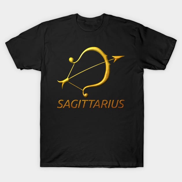 Golden Sagittarius Zodiac Sign Relief Stamped Gold T-Shirt by peter2art